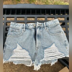 Light Blue High Waisted Denim Festival Shorts